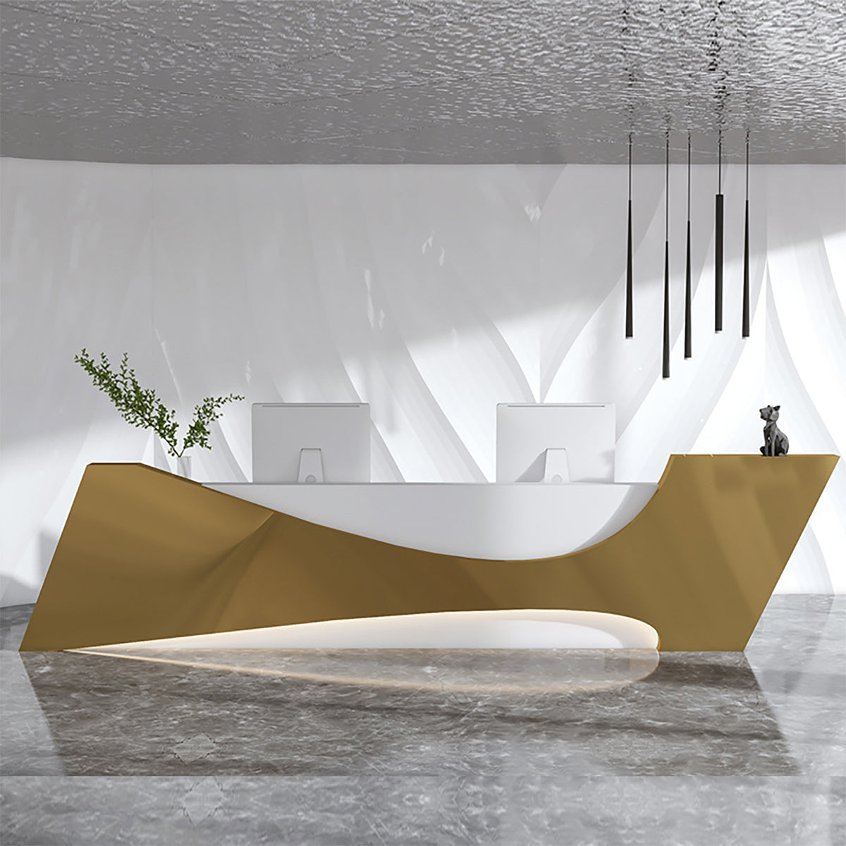 Unique-Shaped Stylish Lobby Reception Desk with Stainless Steel
