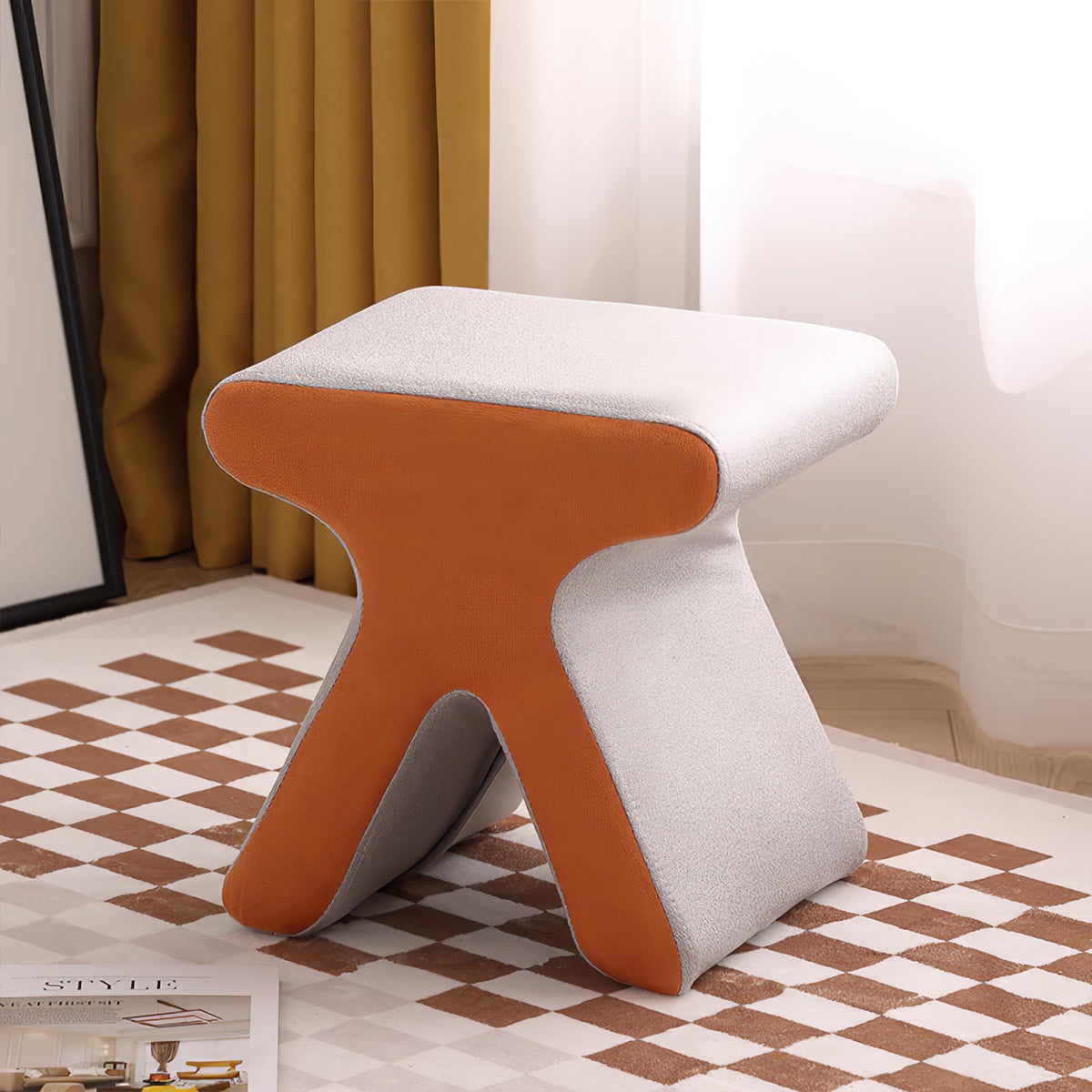 Unique Shaped Stool in Tech Fabric for Living Room