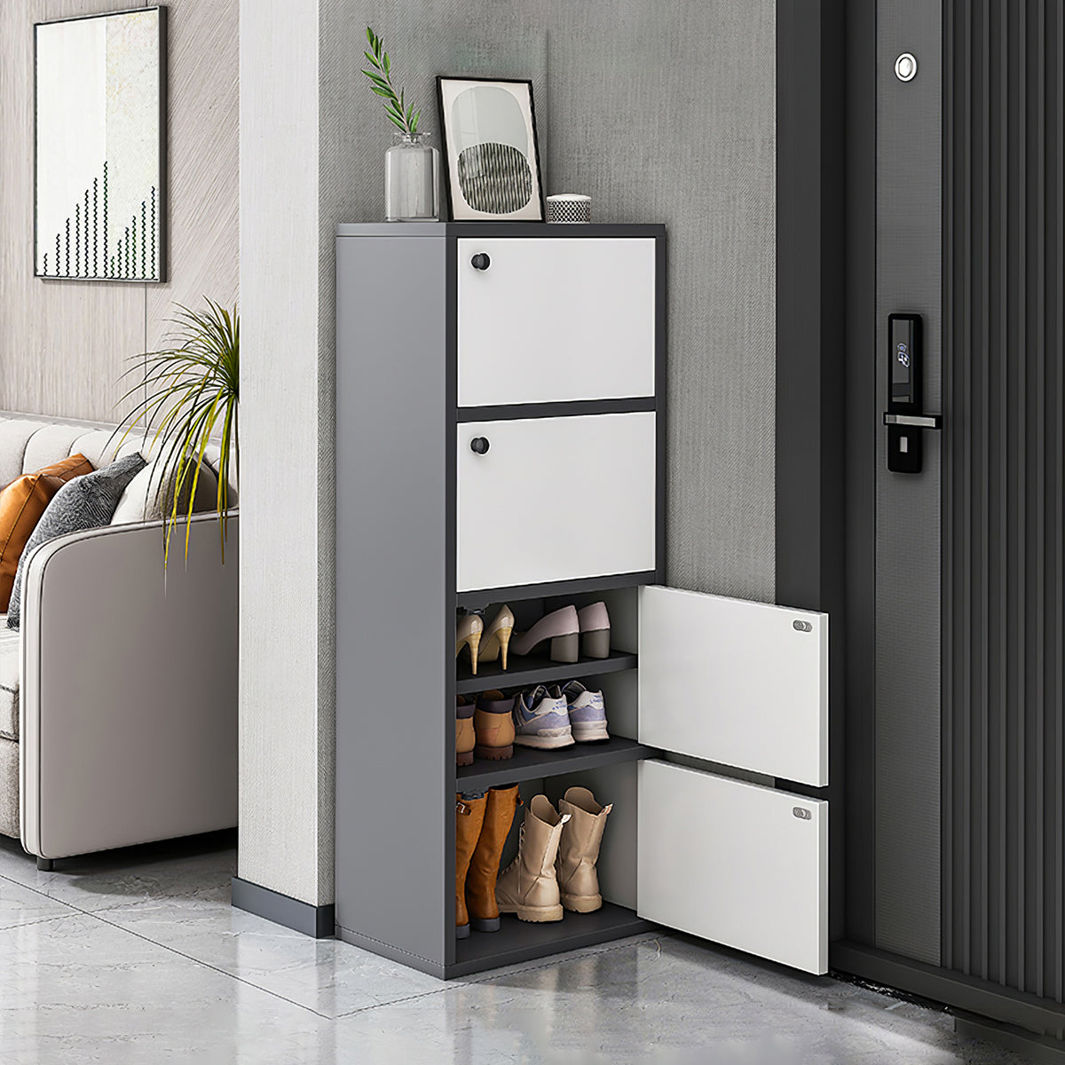Shoe Storage Cabinet with Open Shelving for Bedroom