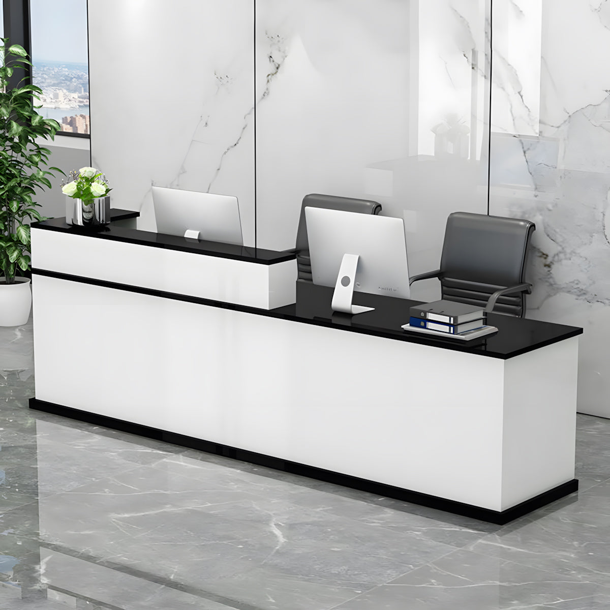 Modern Reception Desk with Drawer & Keyboard Tray for Office Reception Area