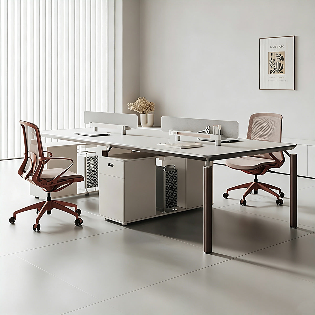 Designer Office Desk with Reversible Top, Built-In Power and Locking Storage