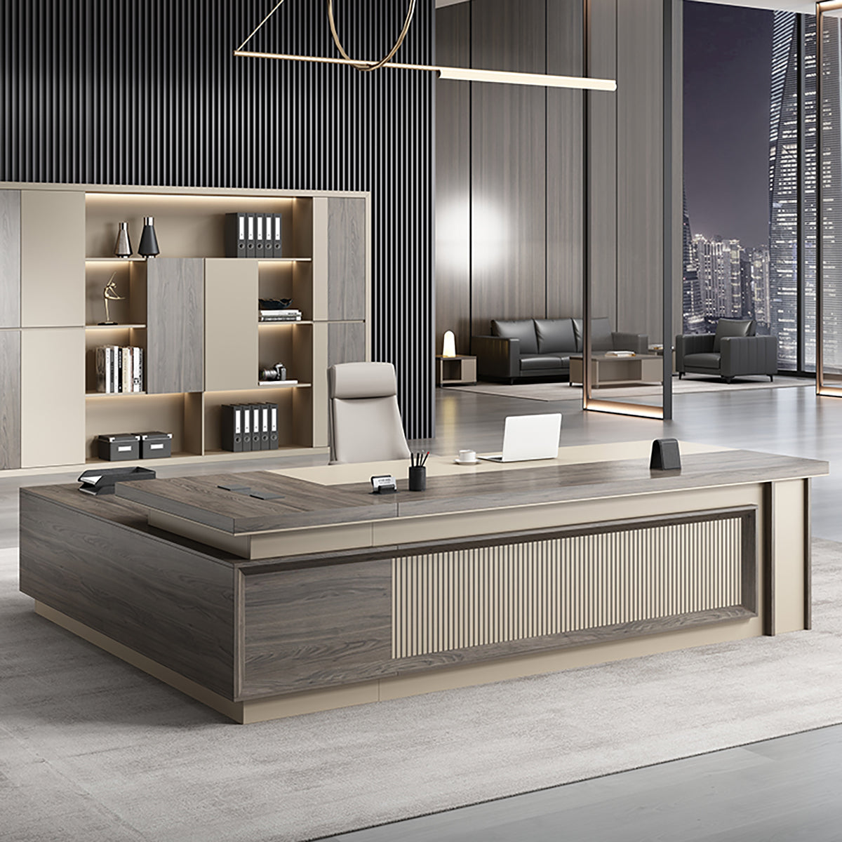 Luxury L-Shaped Office Executive Desk with Side Storage for CEO & Manager