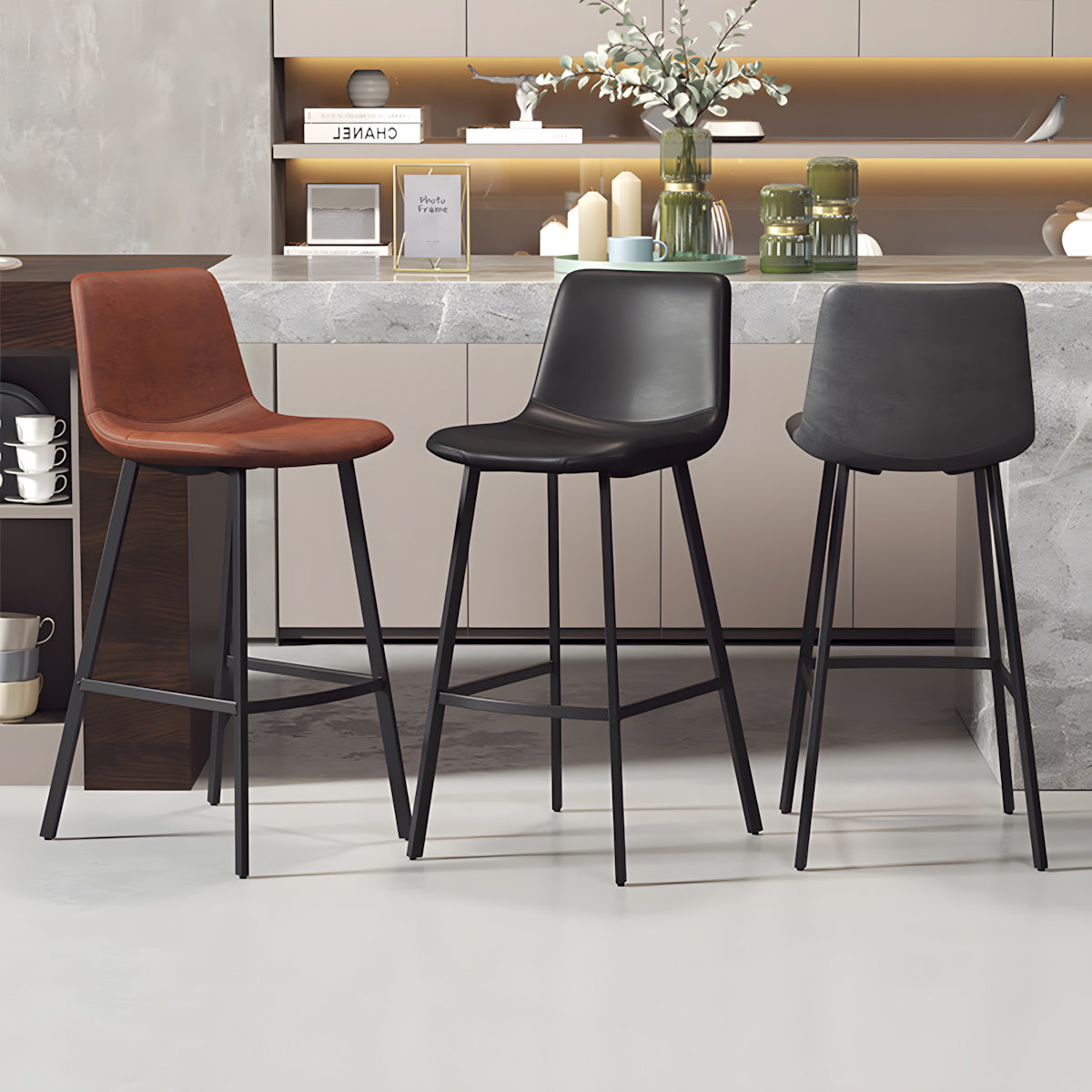 Adjustable Bar Stool with Backrest, Scratch-Resistant & Footrest for Kitchen Island