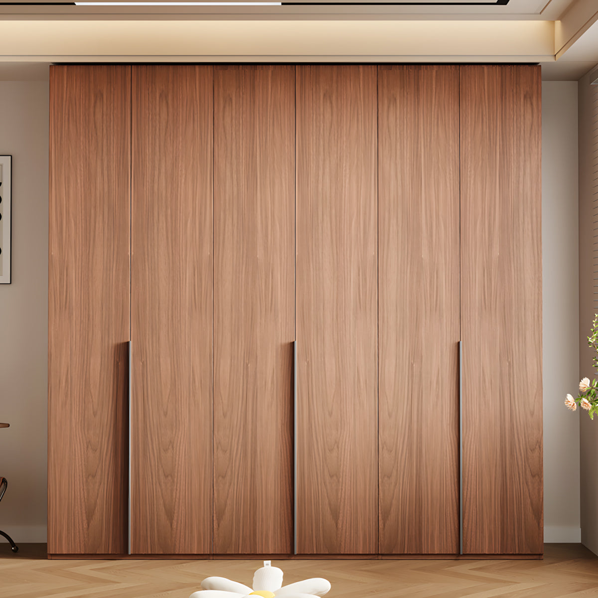 Vintage Walnut Wardrobe with Hanging Rod for Bedroom Storage and Home