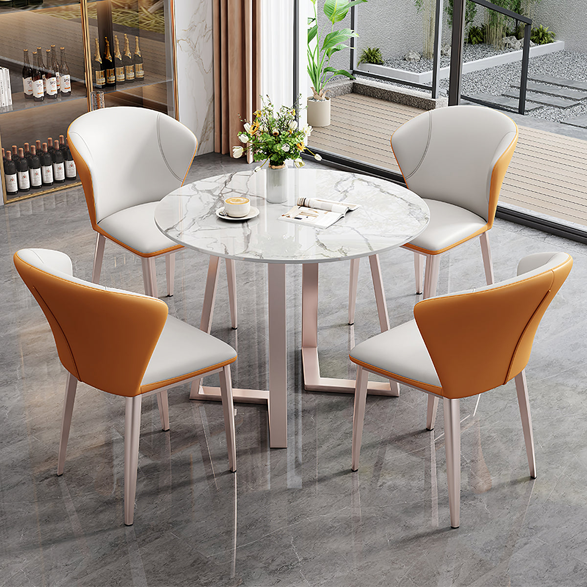 Premium Office Reception Table and Chair Set with Stone Top