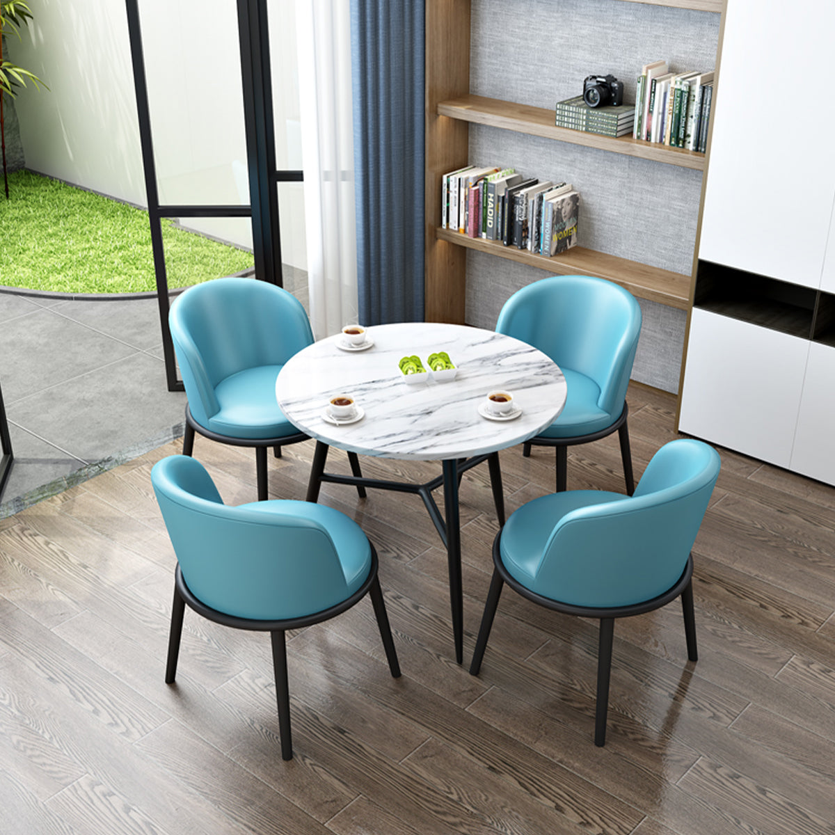 Modern Office Reception 31.5"L Round Table with 4 Chairs Set