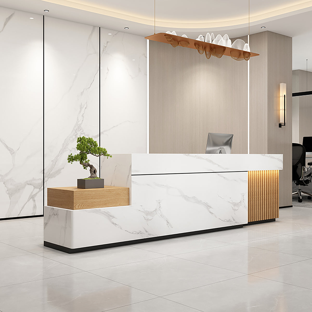 Modern Office Lobby Reception Desk with Drawers