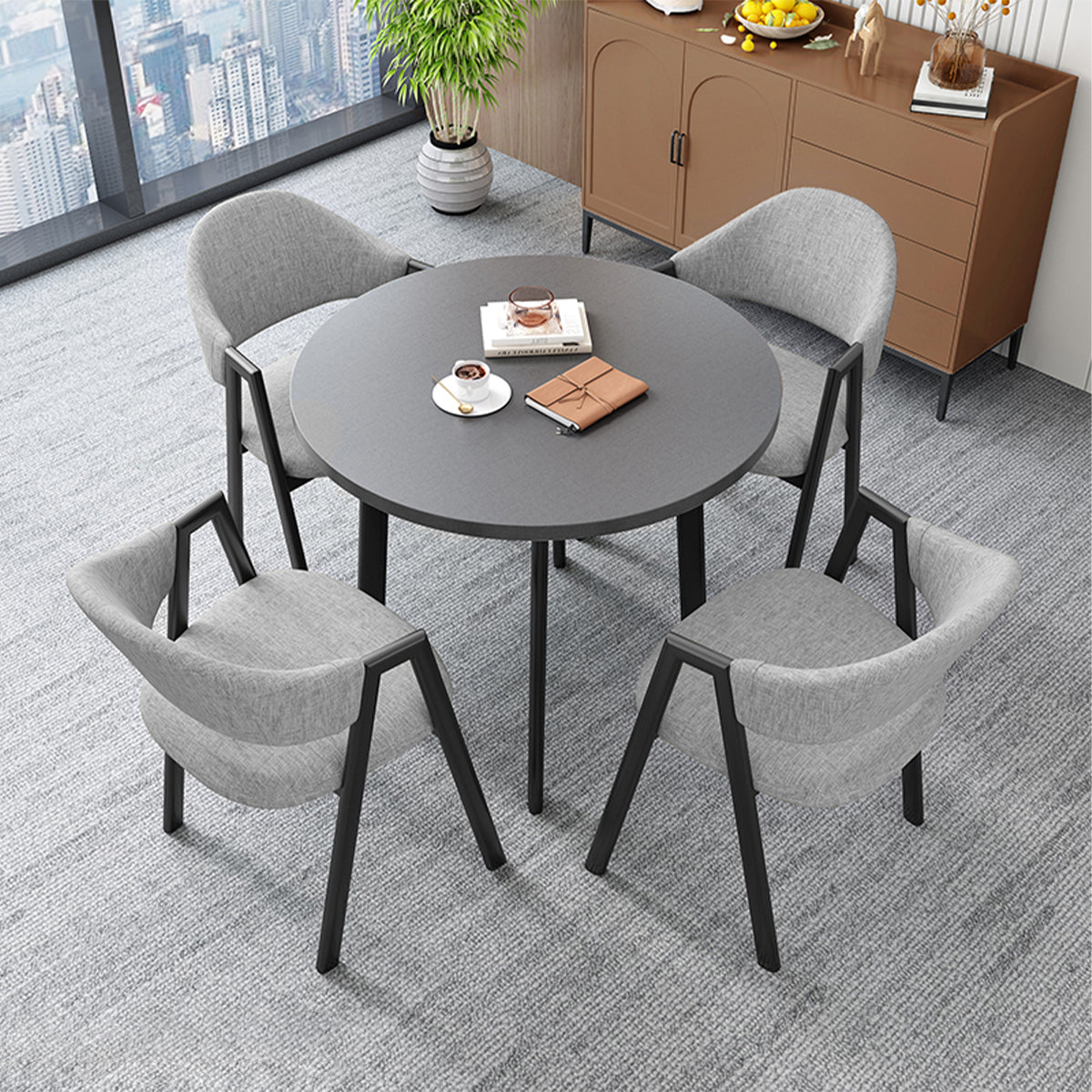 Minimalist Reception Round Table with 4 Chairs for Office