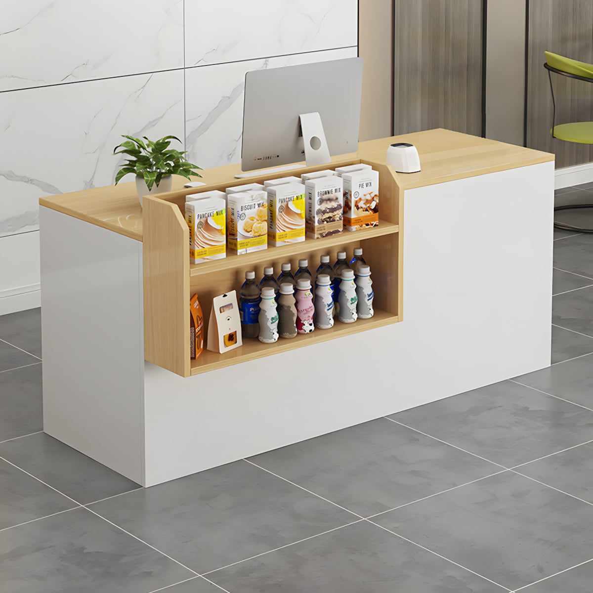 Modern Retail Small Checkout Counter with Storage Display Shelf ...