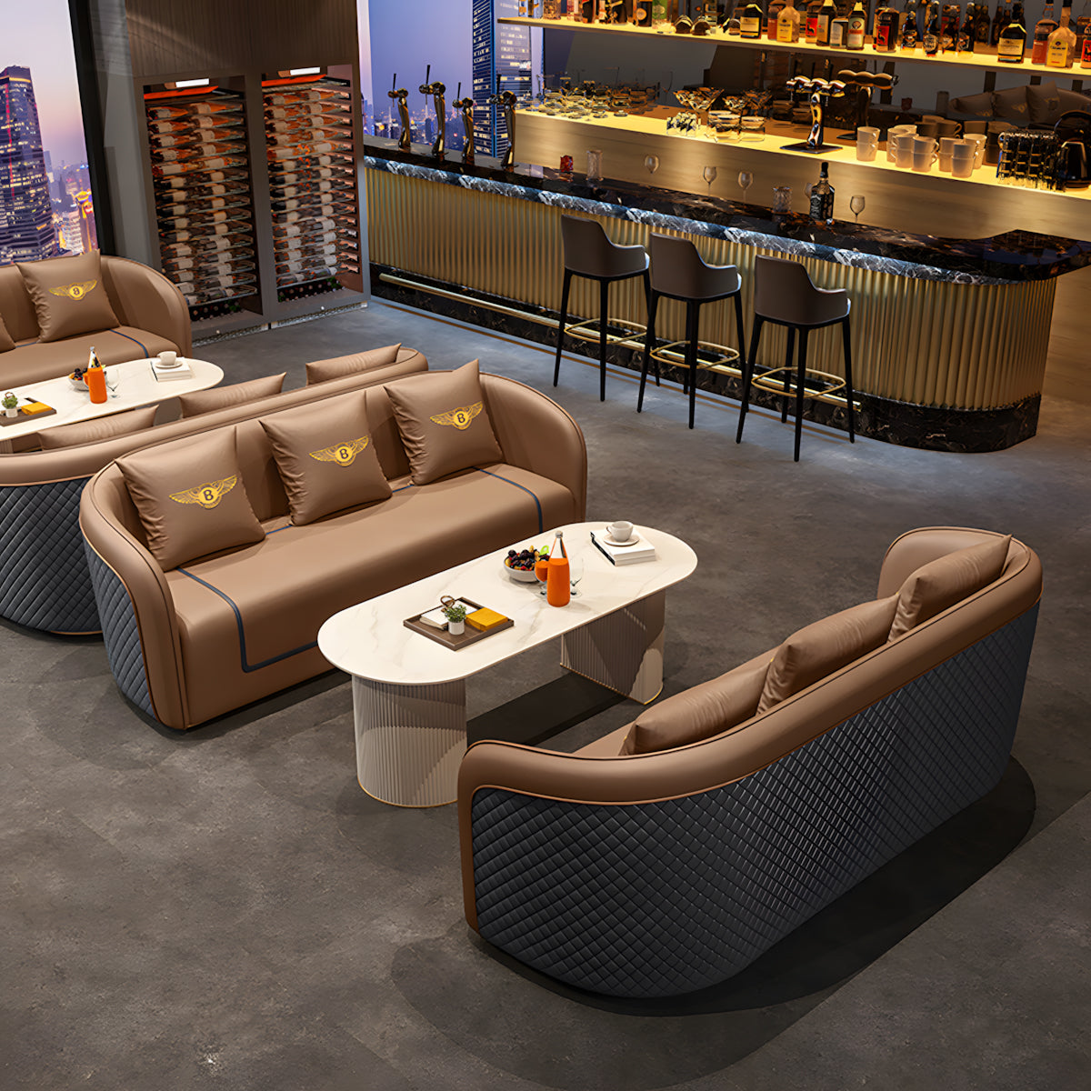 Modern Reception Desk with Solid Wood, Breathable Mesh & Leather for Office Lobby