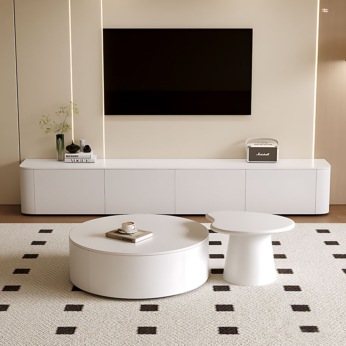 Modern TV Stand with Storage Drawers, Solid Wood & Push-to-Open for Living Room