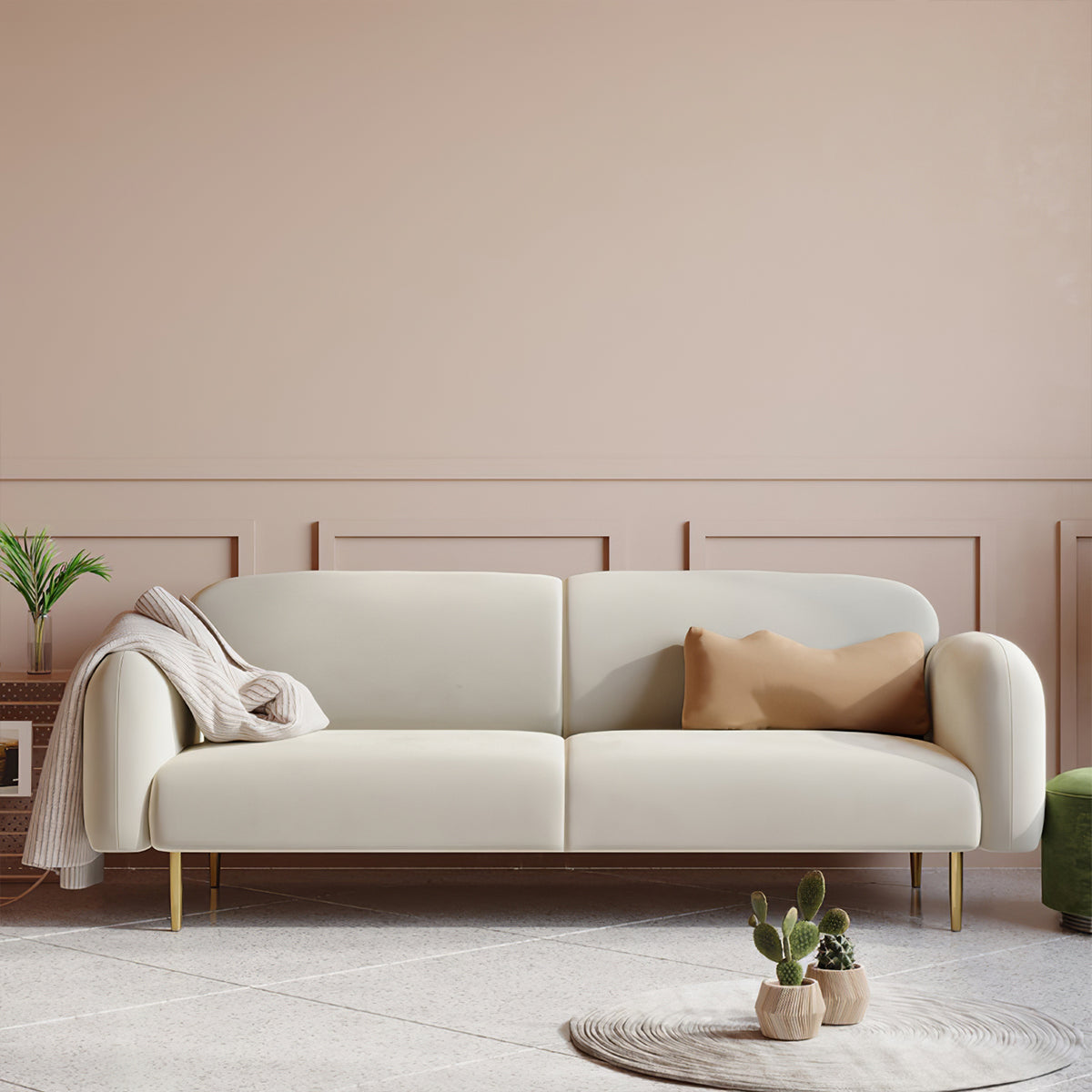 Velvet Sofa with Solid Wood, Lumbar Support & High-Density Foam for Living Room