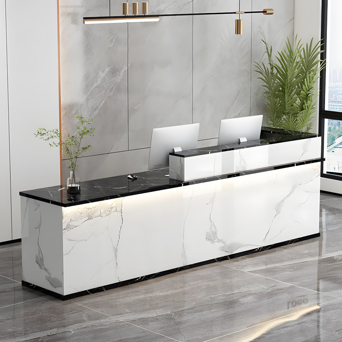 Modern L-Shaped Office Reception Desk with Side Storage Cabinet