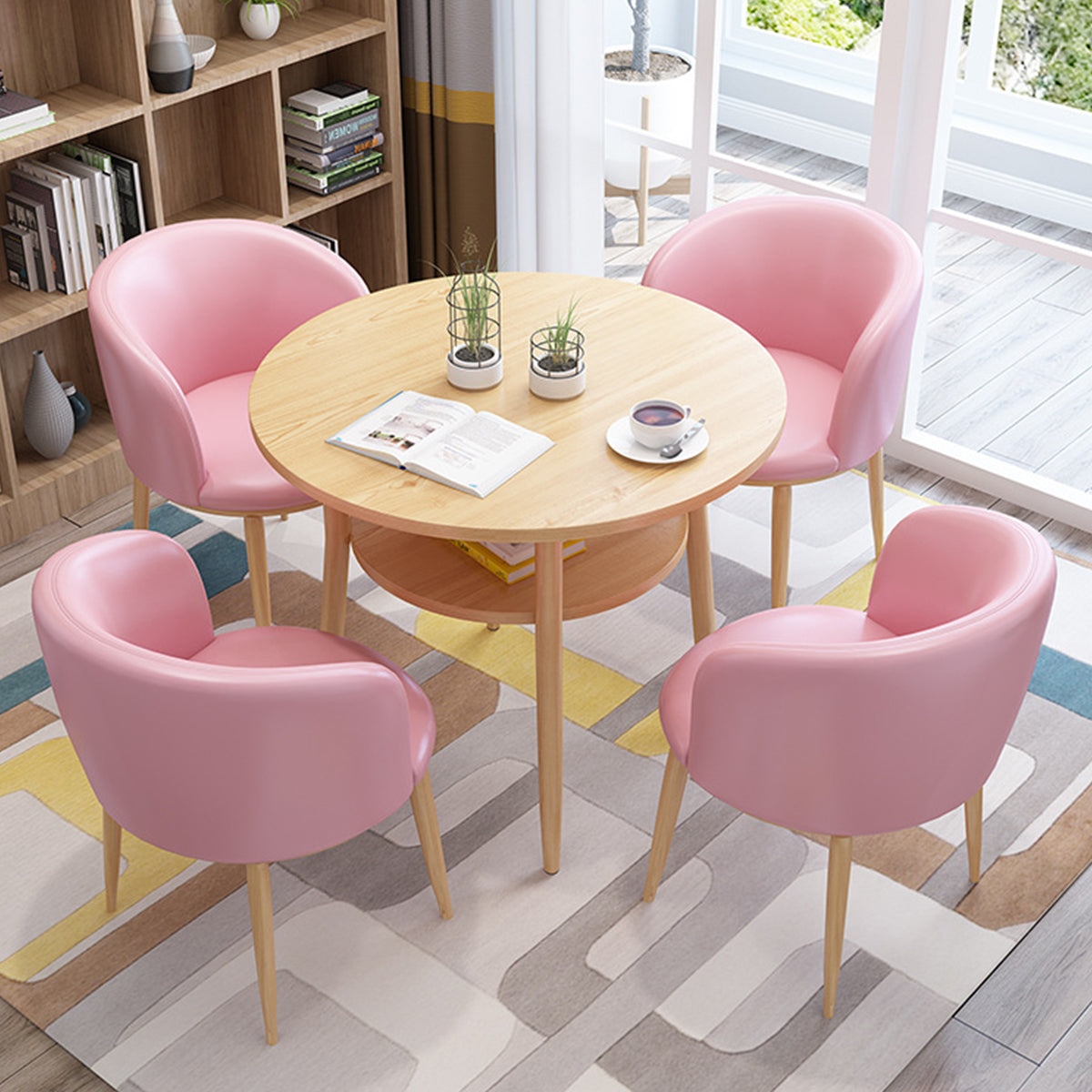 Small Round Reception Table with Backrest Chairs for Office