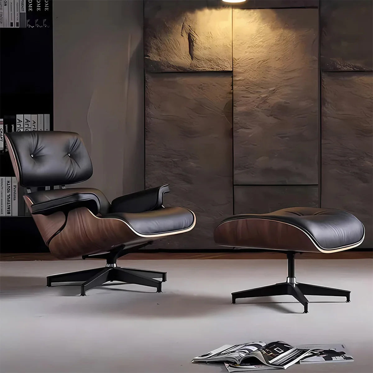 Stylish Indoor Living Room Chair with Genuine Leather & Natural Wood