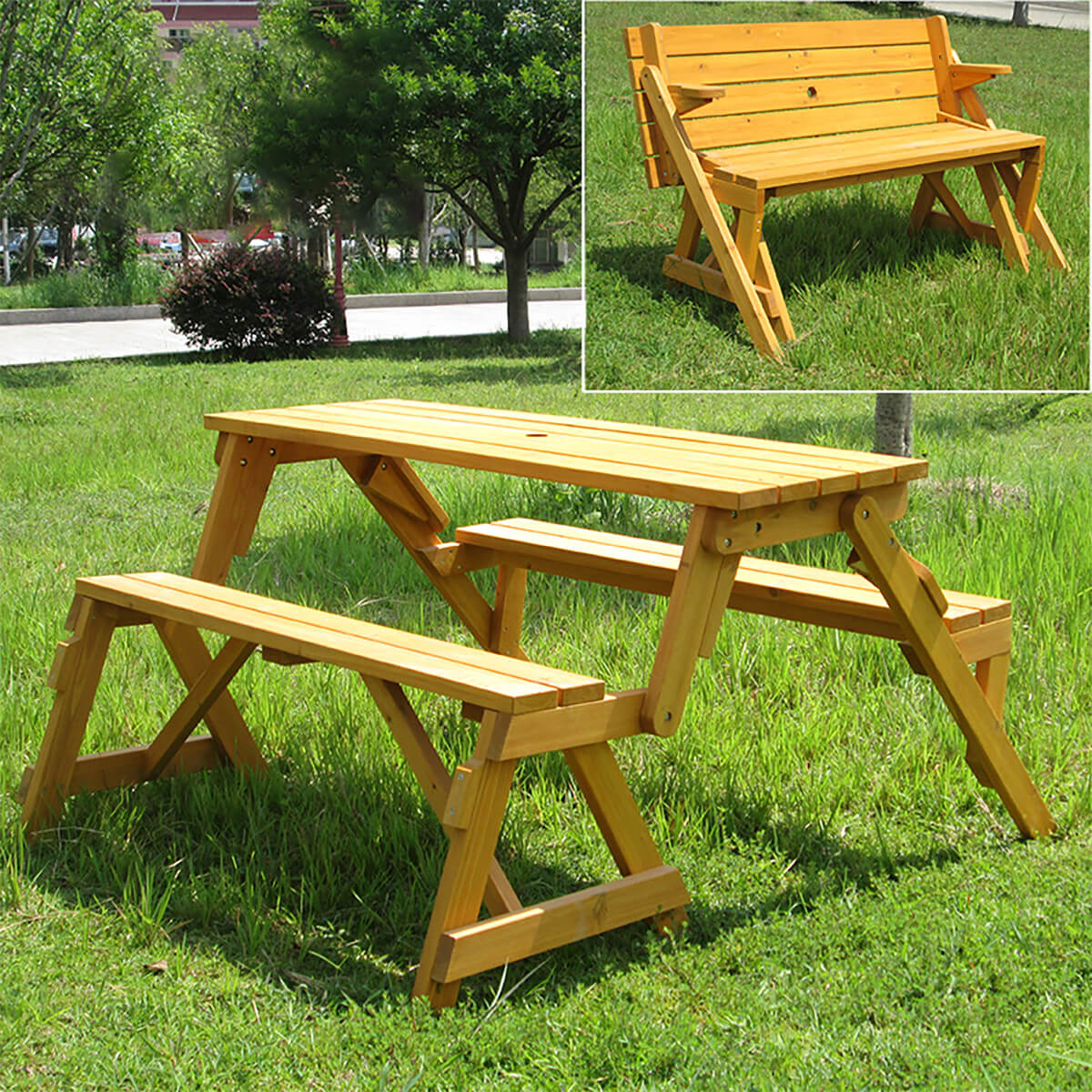 Wood Outdoor Folding Patio Bench with Backrest – Zimasya Furniture Store