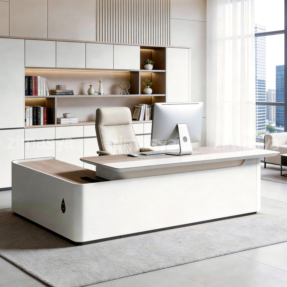 Luxury L-Shaped Executive Desk with Storage Drawers for High-End Workspaces