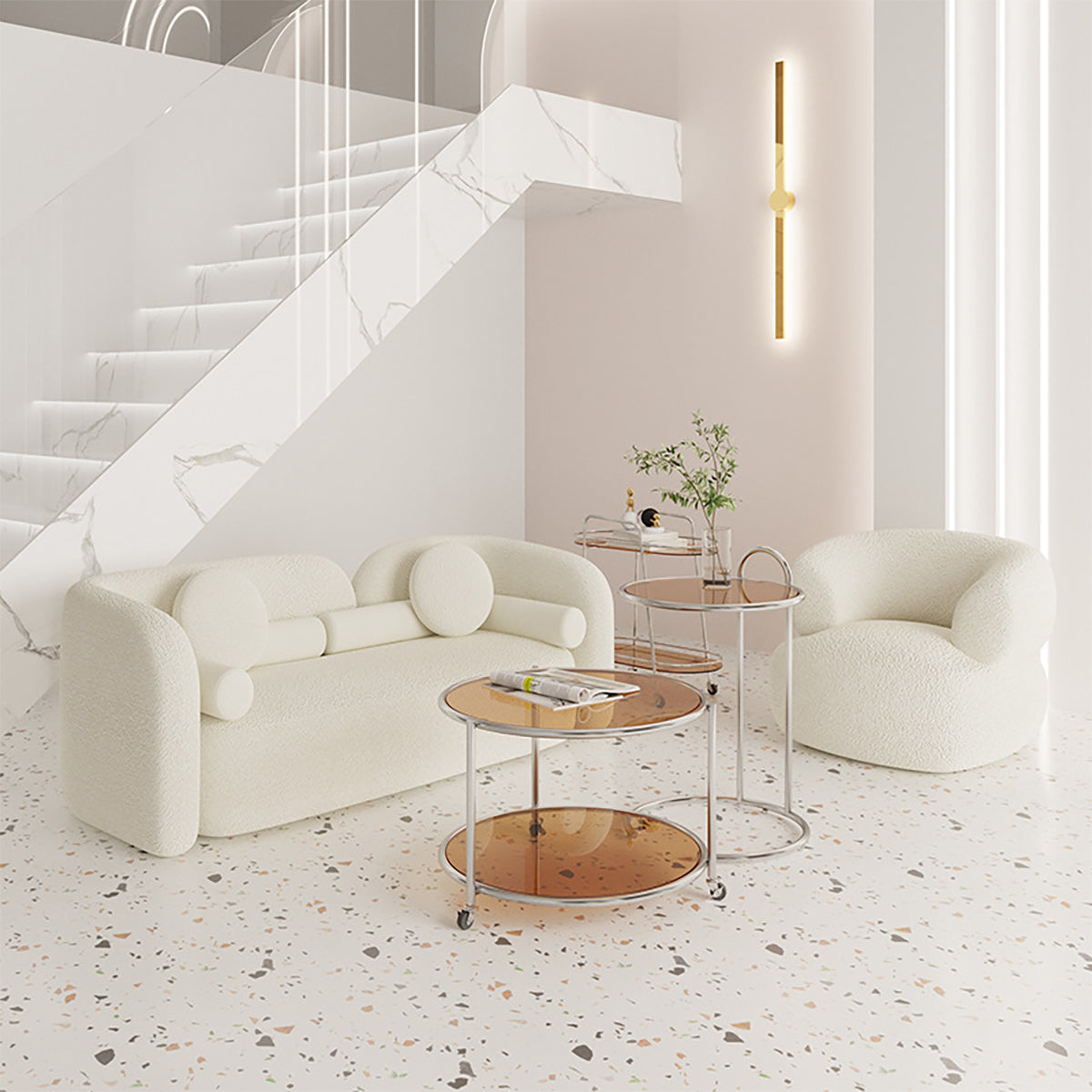 Curved Sofa with Solid Wood & Breathable Mesh for Living Room