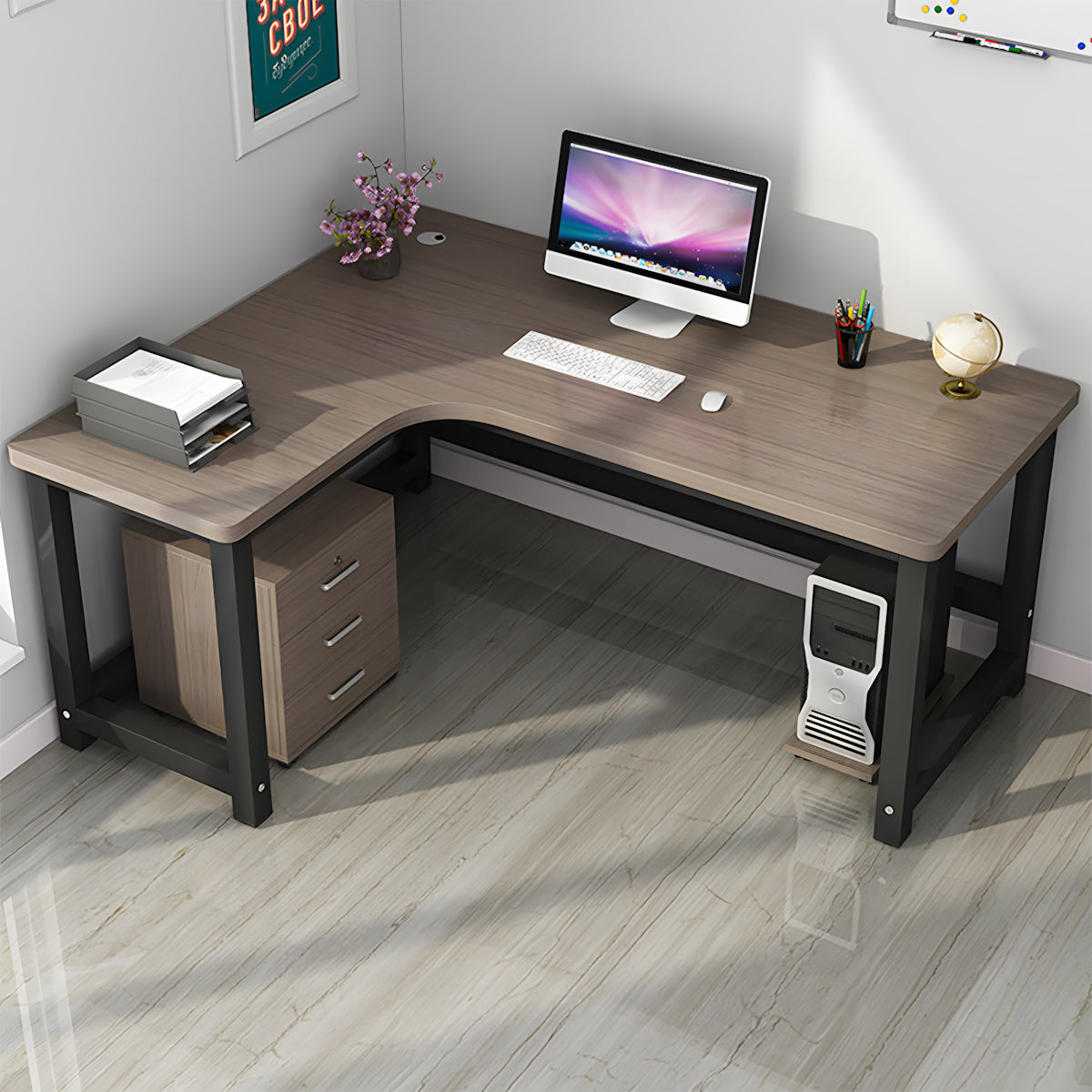 Minimalist L-Shaped Computer Desk with Corner Design for Home Office Table