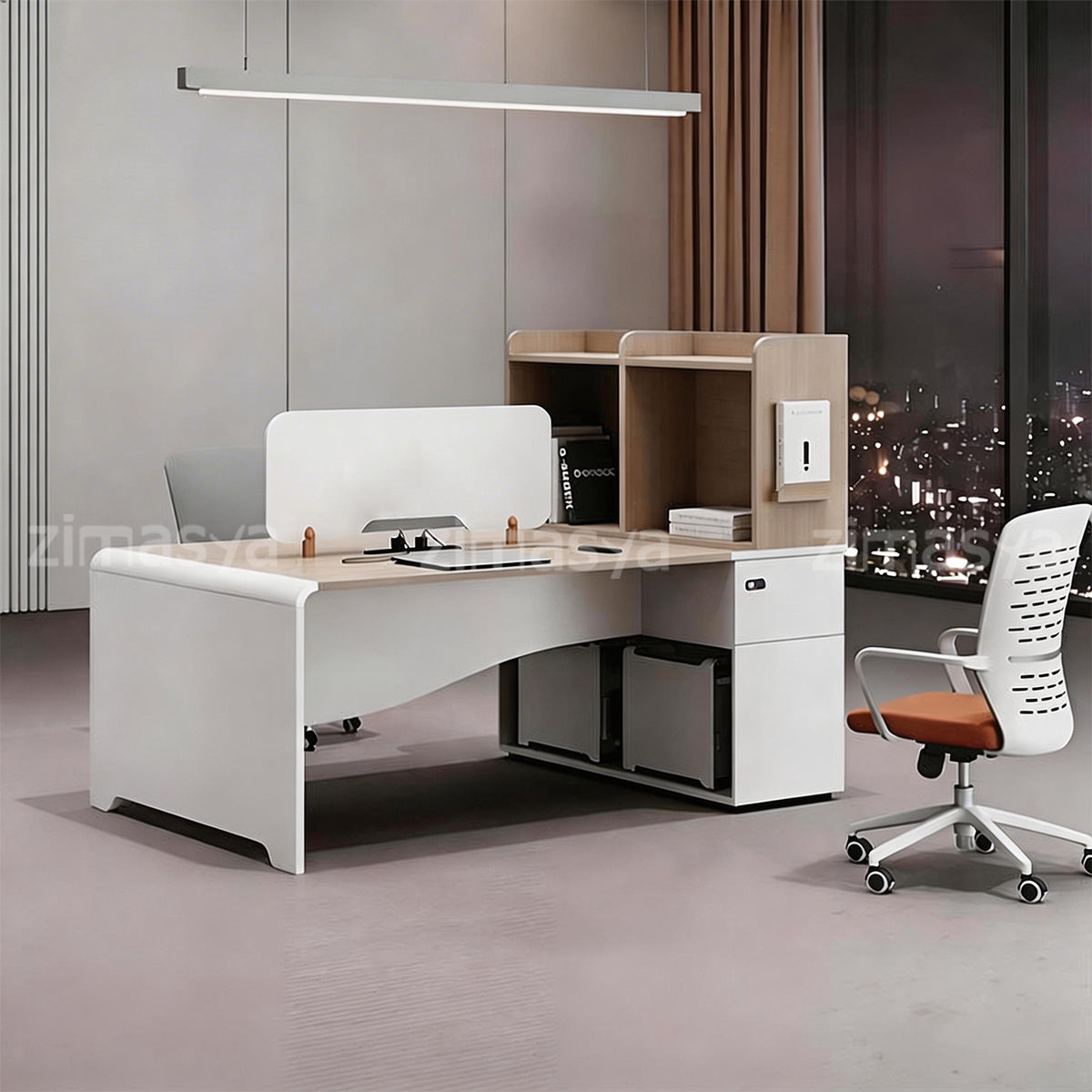 Minimalist Office Desk with Bookshelf, Storage Drawer & Cabinet for Office Staff