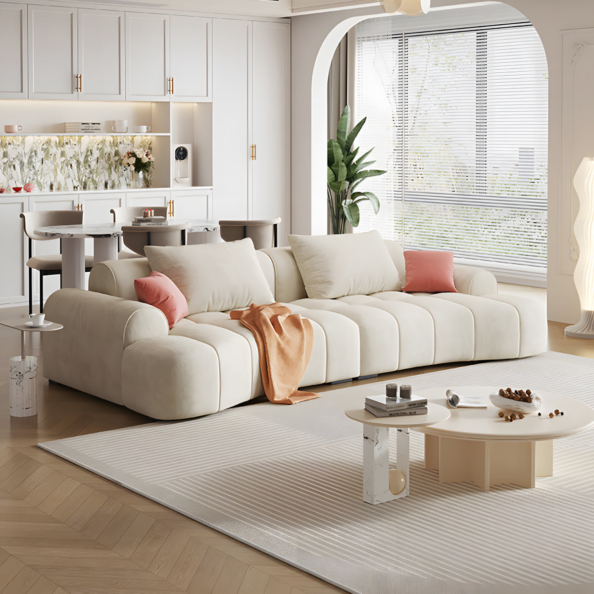 Velvet Sofa with Round, Curved & Armrests for Living Room