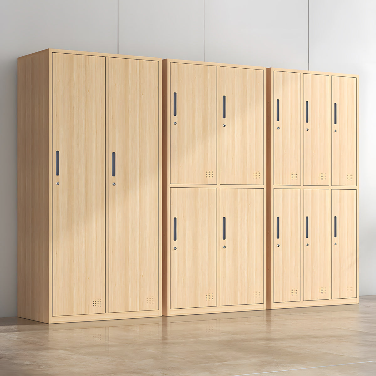 Minimalist Wood-Finish Storage Cabinet with Shelves for Locker Rooms & Gyms