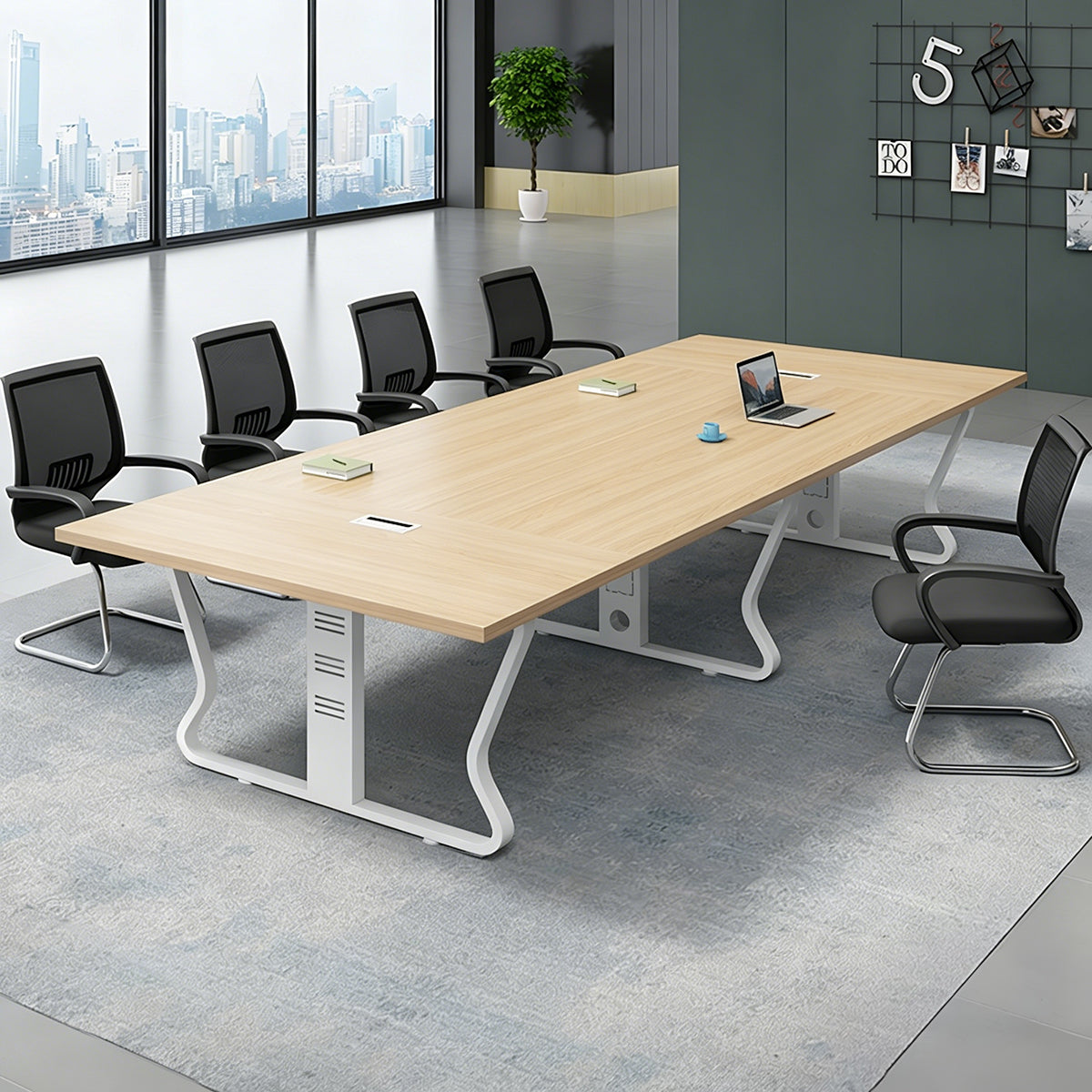 Minimalist Rectangular Conference Table with Cable Management Box for Office Meeting
