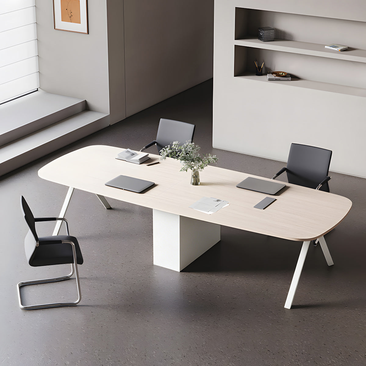 Minimalist Oval Small Conference Table for Business Discussion and Meeting Rooms