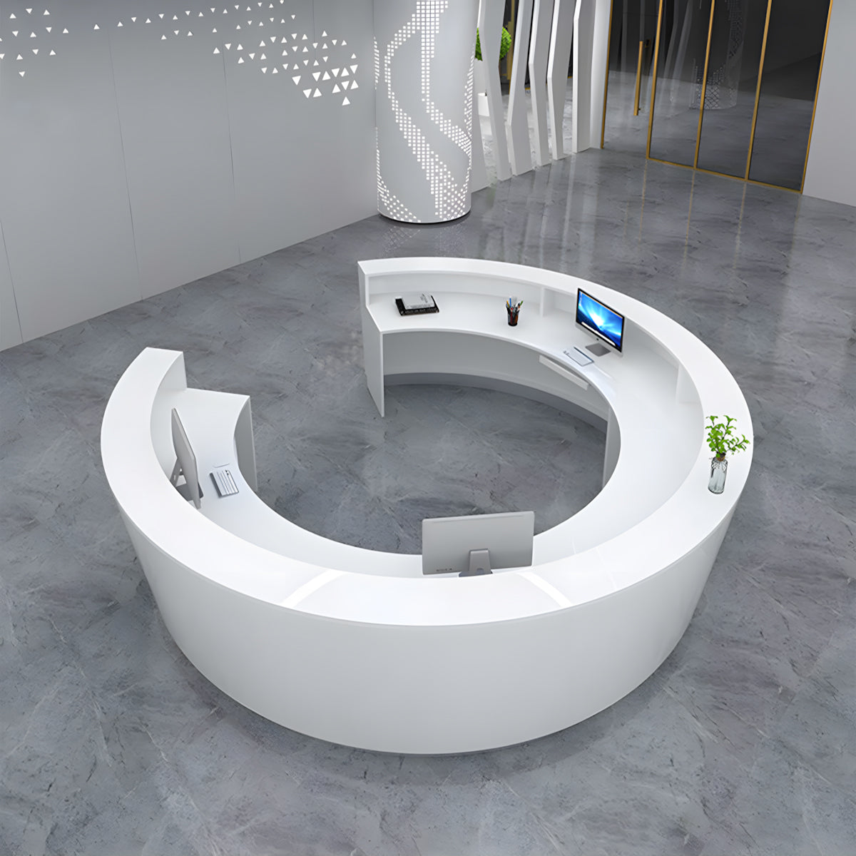Luxury Curved Reception Desk for Beauty Salon Lobbies