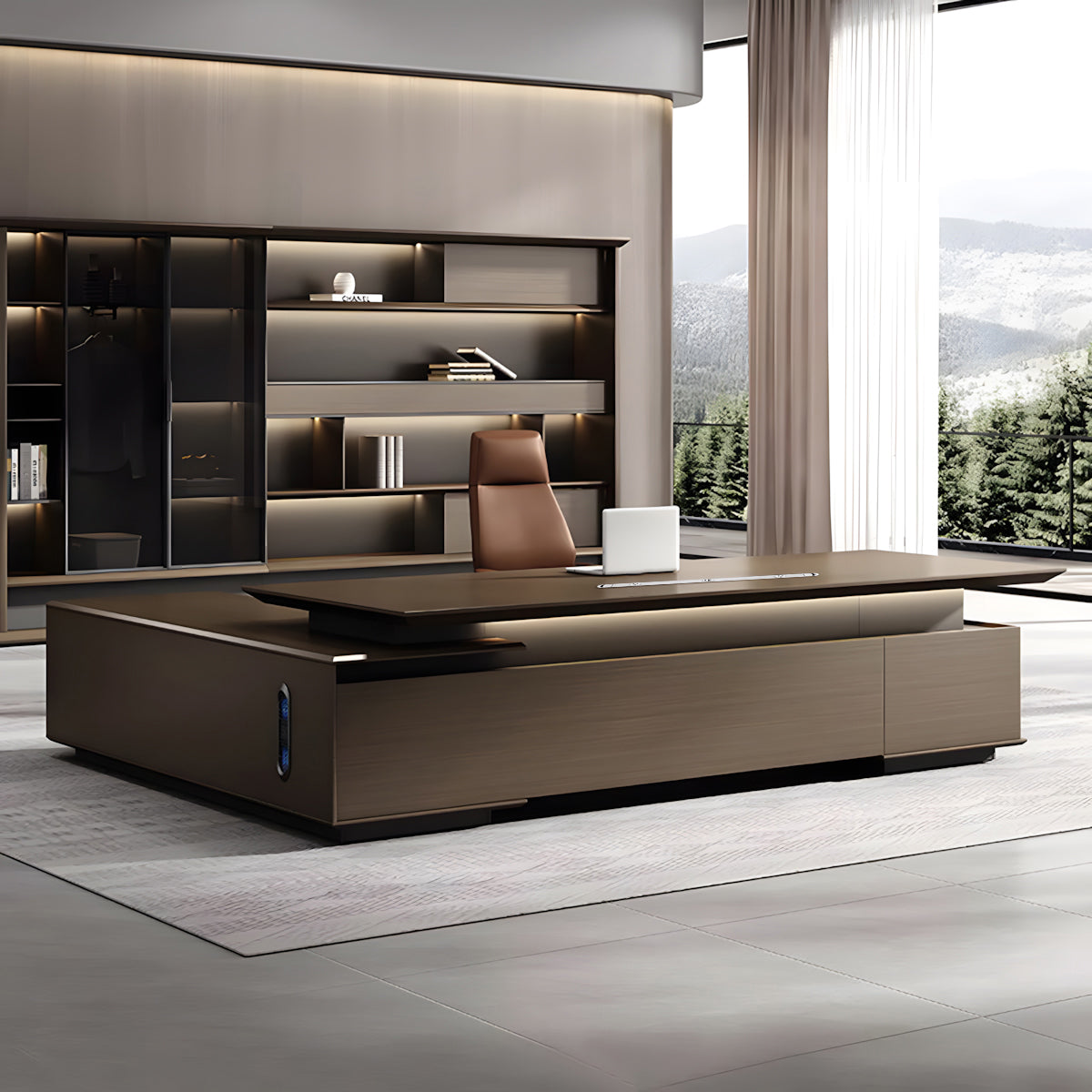 Executive Office Desk with Cabinets L-shaped Executive Desk
