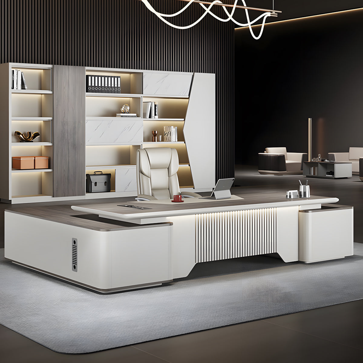 Lacquered L-Shaped Executive Desk with Combination Lock Drawer