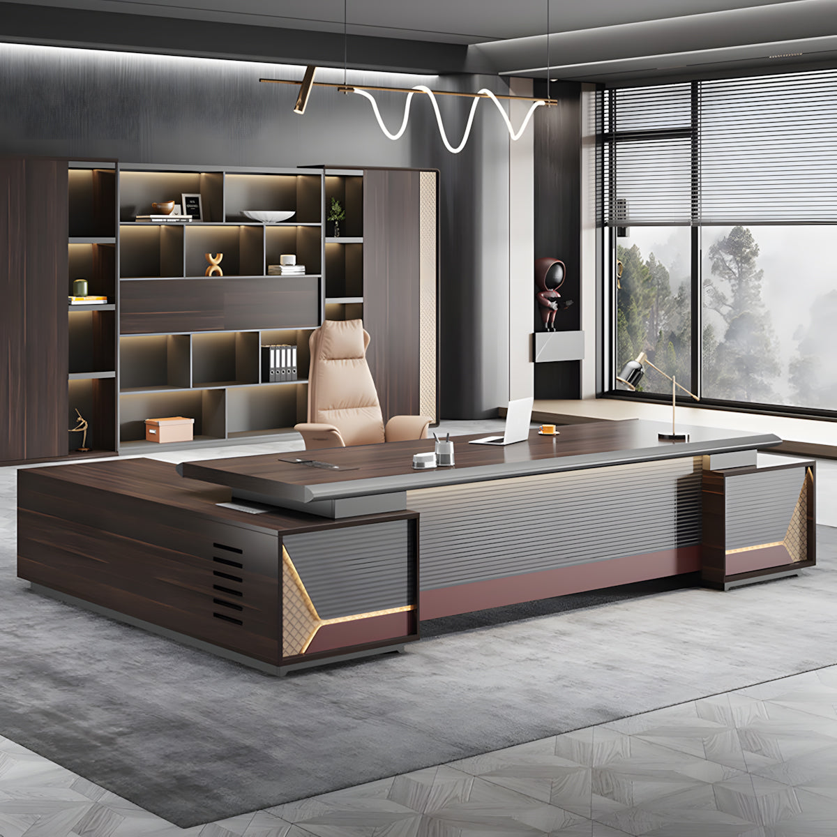 L-shaped Executive Desk for Office with Storage Cabinet