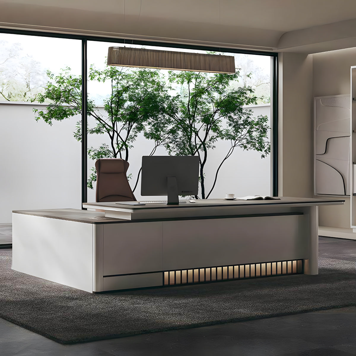Luxury L-Shaped Executive Office Desk with Storage Cabinet for CEO Workstation