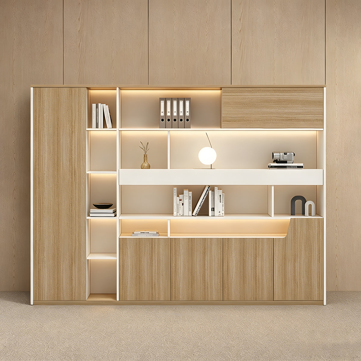 Modern Layered Storage Filing Cabinet with LED Light for Office Document Storage