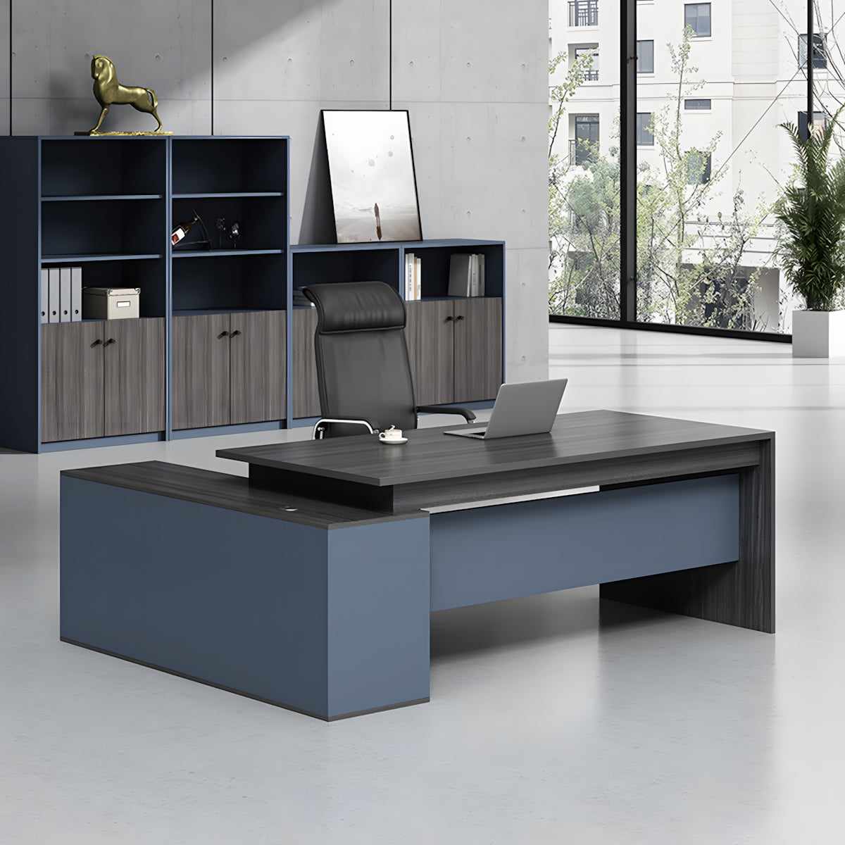 Modern L-Shaped Executive Desk with Side Storage Cabinet