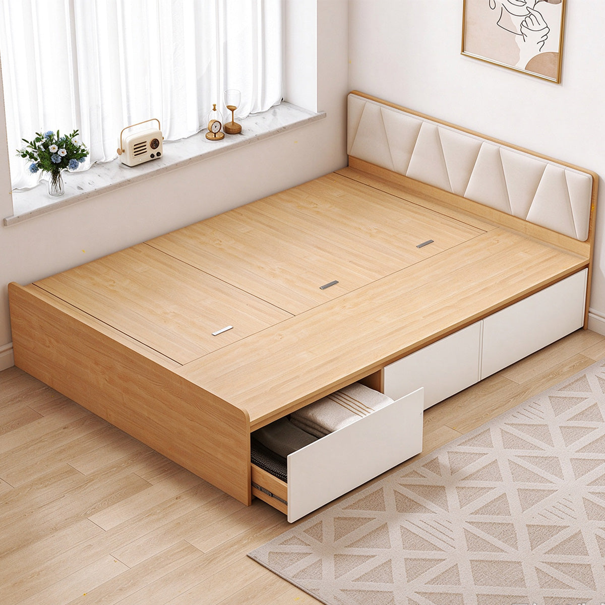 Lift-up Storage Bed with Large Capacity Storage Space & Hydraulic Lift System for Modern Bedrooms