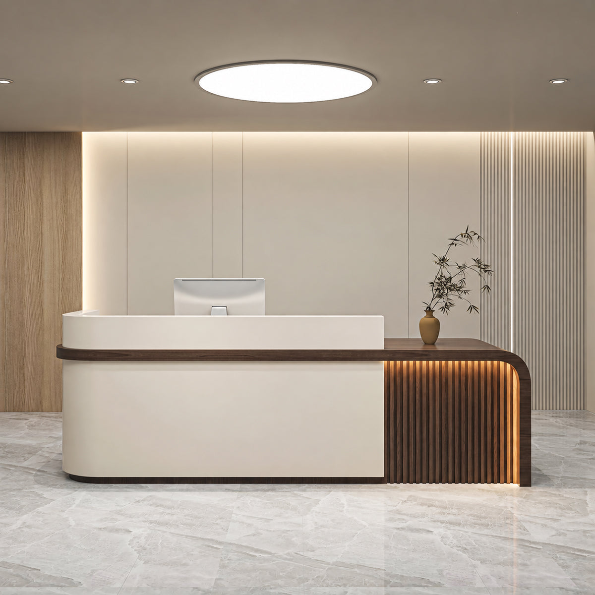 Elegant LED Reception Desk with Rounded Corners and Storage