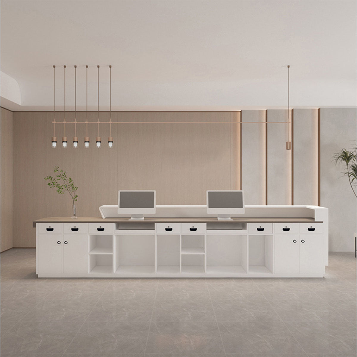 Reception Desk with Raised Counter, LED Lighting, Custom Logo and Storage