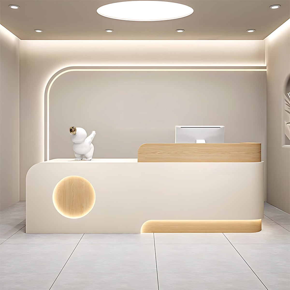 Sophisticated Reception Desk with Dual-level Countertop, LED Ambient Lighting, Rounded Safety Corners & Large Storage Space for Commercial Spaces