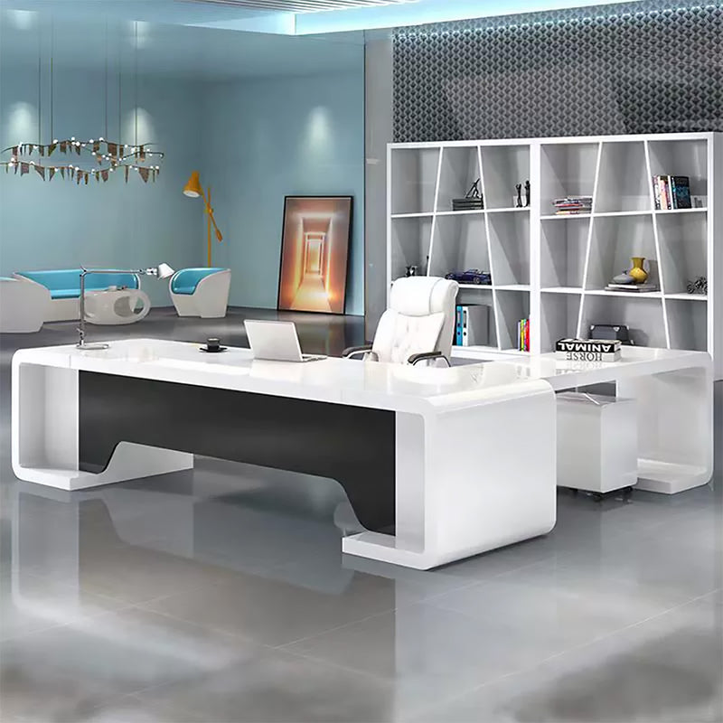 White Executive Desk L-shaped Paint Desk with Drawers