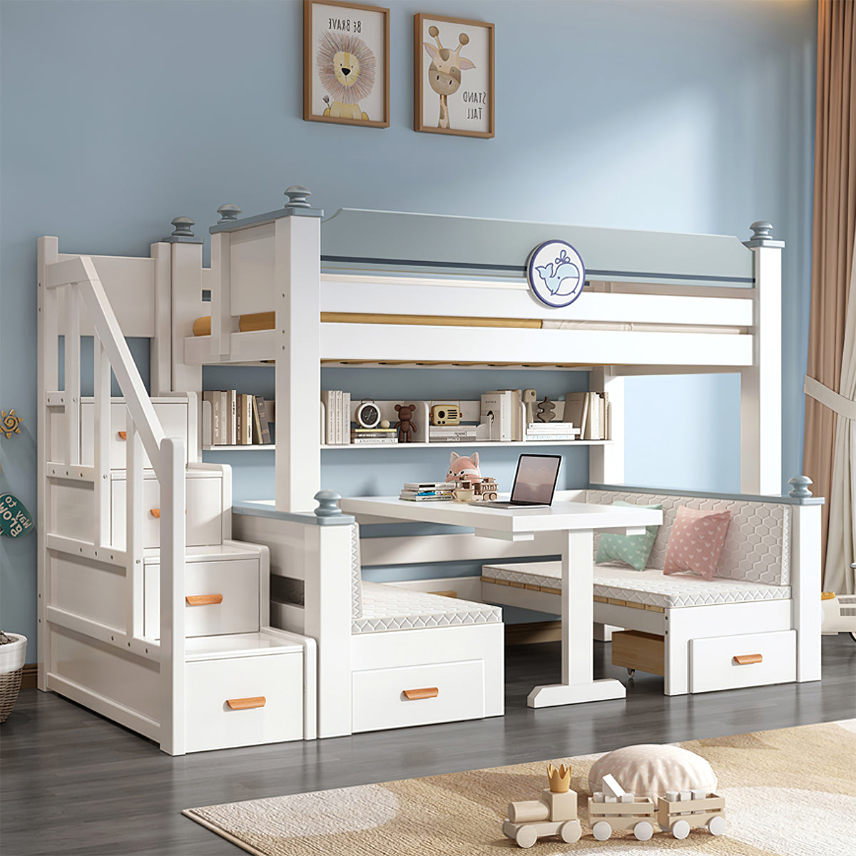 Minimalist Children's Bunk Bed with Ladder and Mattress