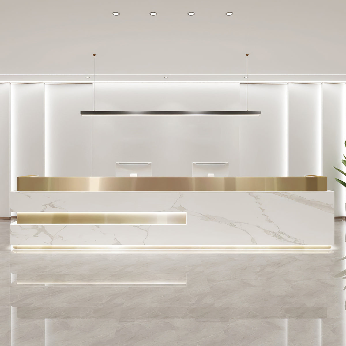 Modern Lobby Reception Desk with Stainless Steel Accent