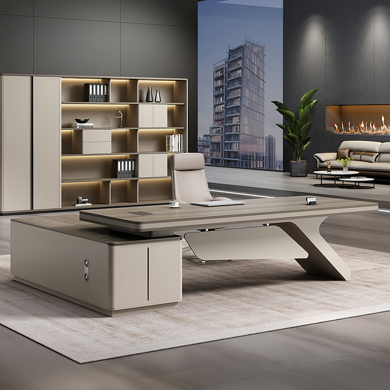 Light Walnut Modern Executive Desk with Combination Lock for Office