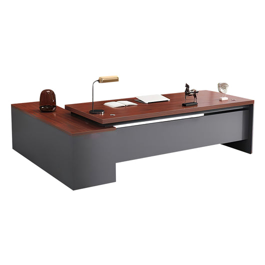 Modern L-Shaped Wood Grain Executive Desk with Storage Side Cabinet Zimasya