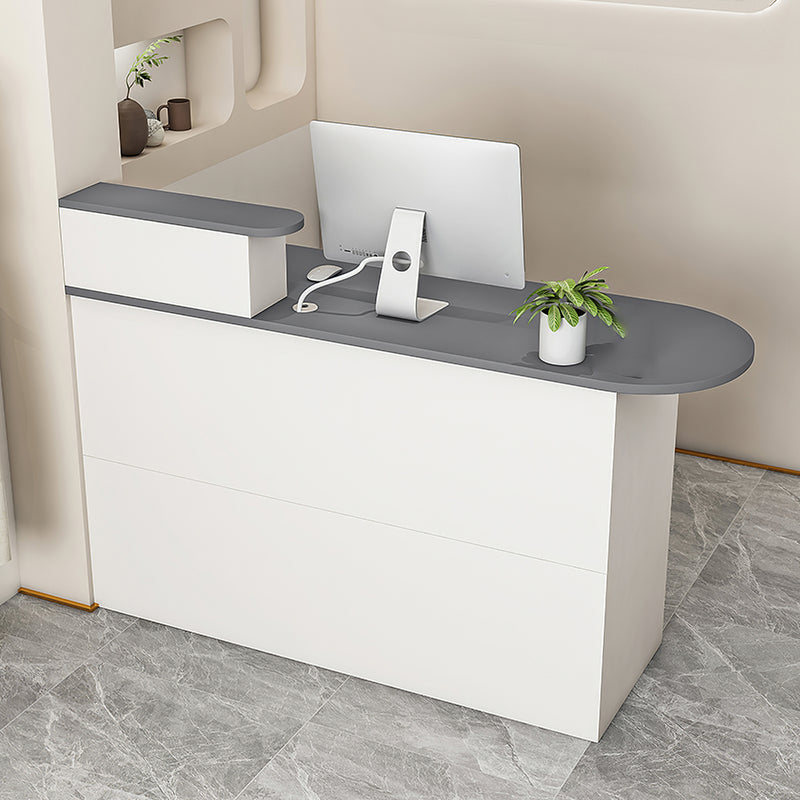 Modern reception desk front view with raised transaction counter