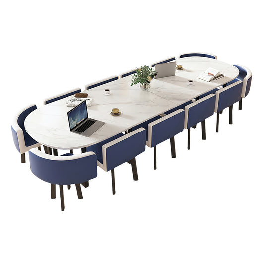 Minimalist Oval Conference Table and Chair Set for Meeting Room Zimasya