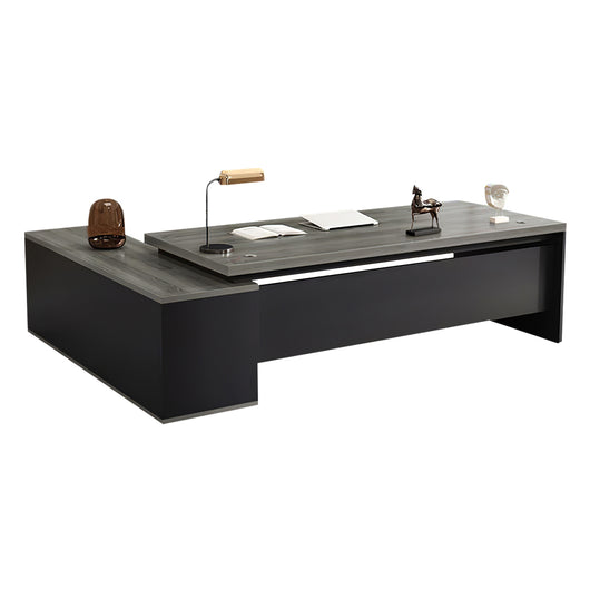 Modern L-Shaped Wood Grain Executive Desk with Storage Side Cabinet Zimasya