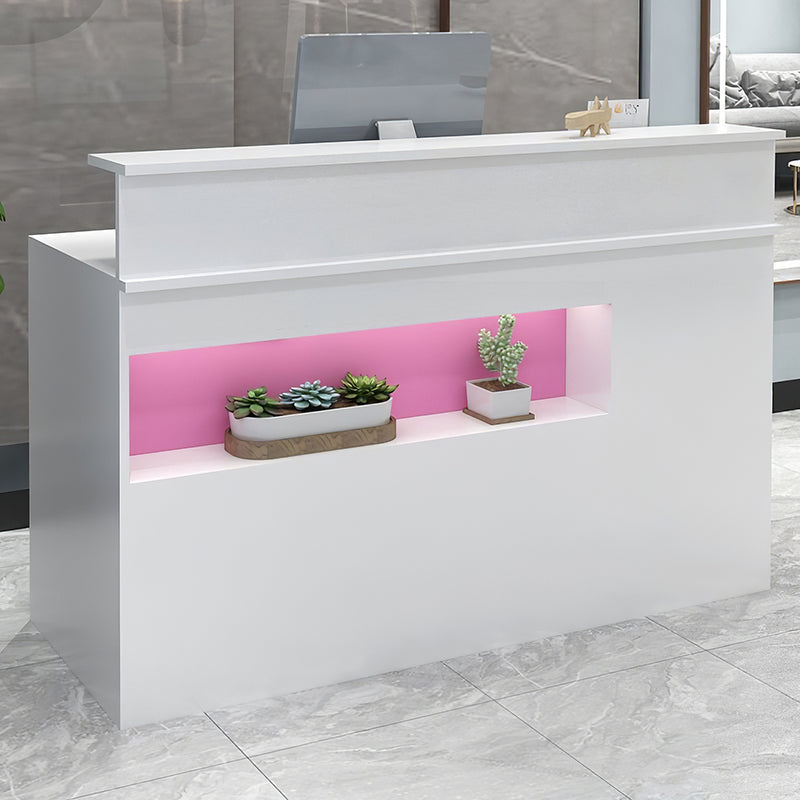 Modern office desk front view with lockable drawer