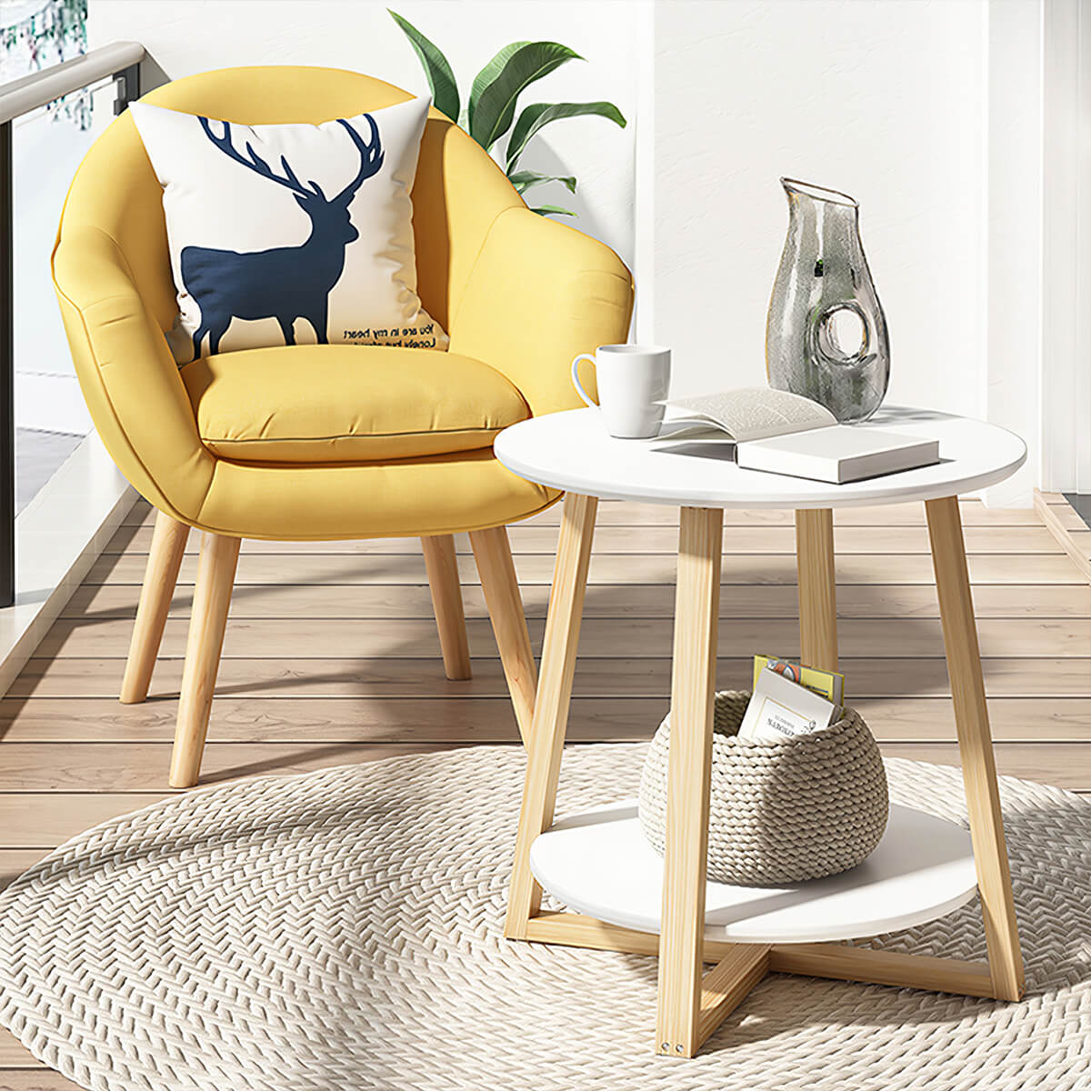 Round Coffee Table with Solid Wood, Multi-Functional & CARB-Compliant for Living Room