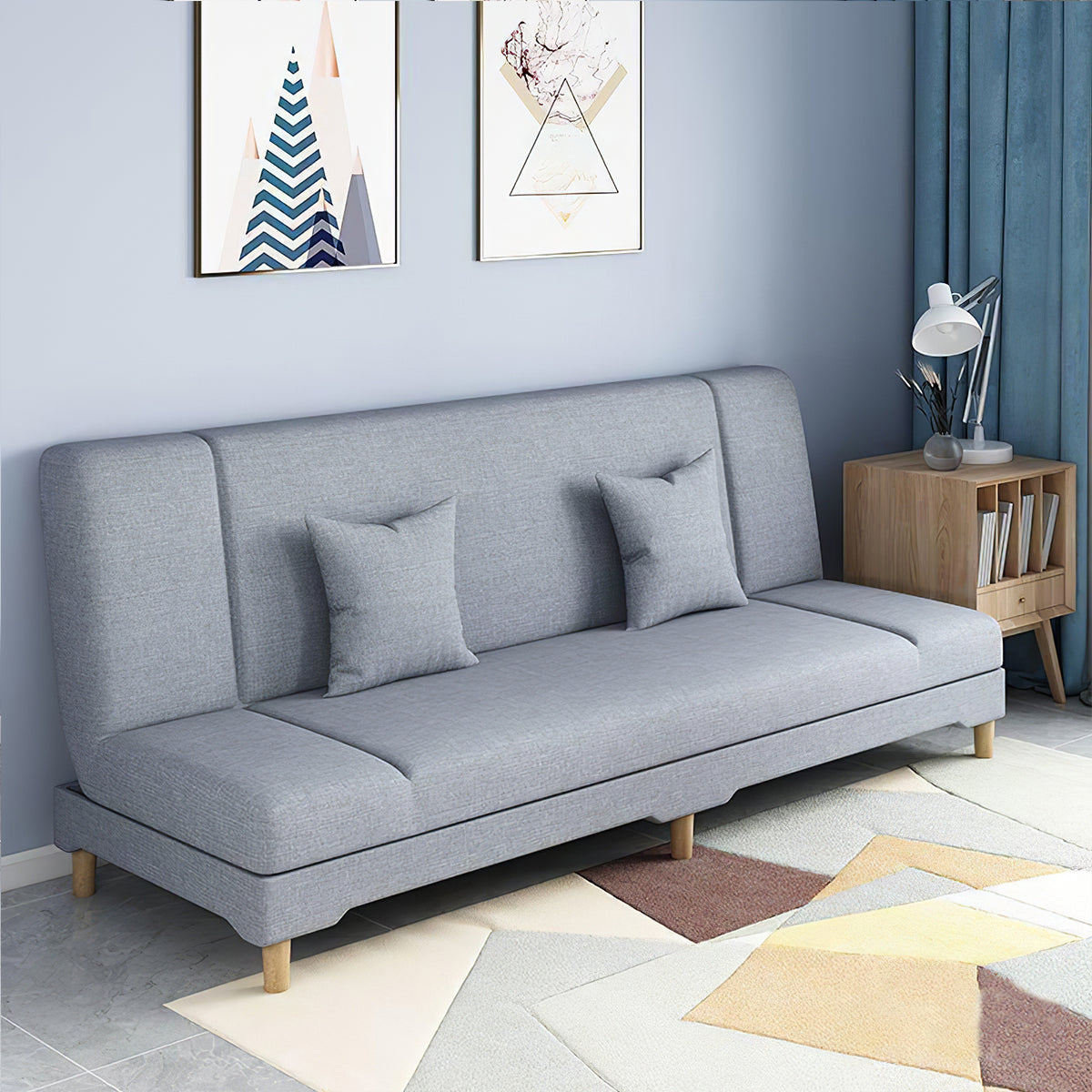 Sleeper Sofa with Folding, Solid Wood & Breathable Mesh for Living Room